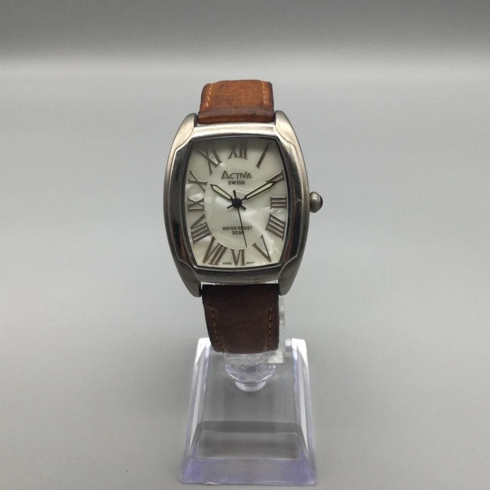 Activa Swiss Womens Watch 33mm MOP Dial Brown Leather Band 30M New Battery